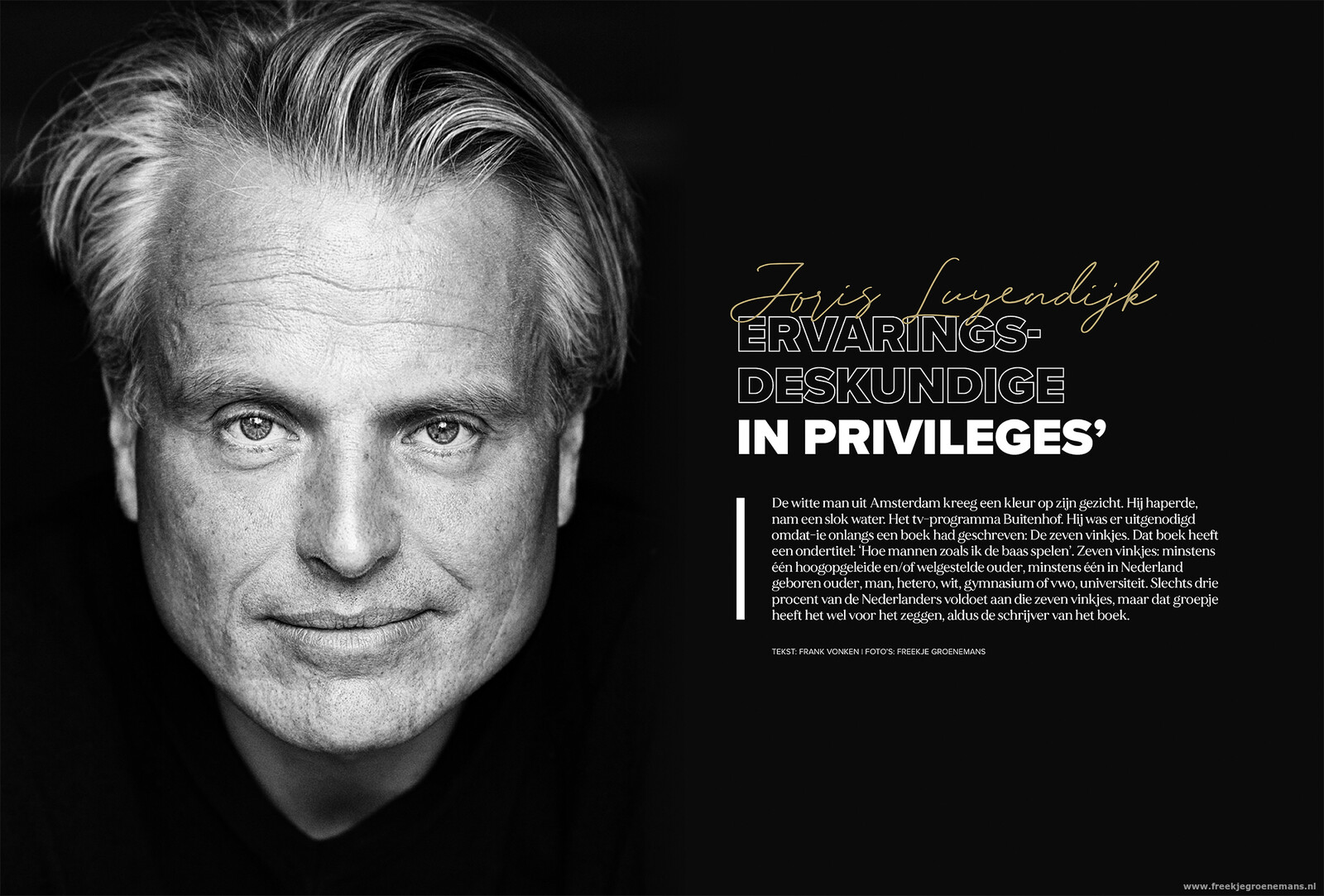Tijdschriftspread met een portret in zwart-wit